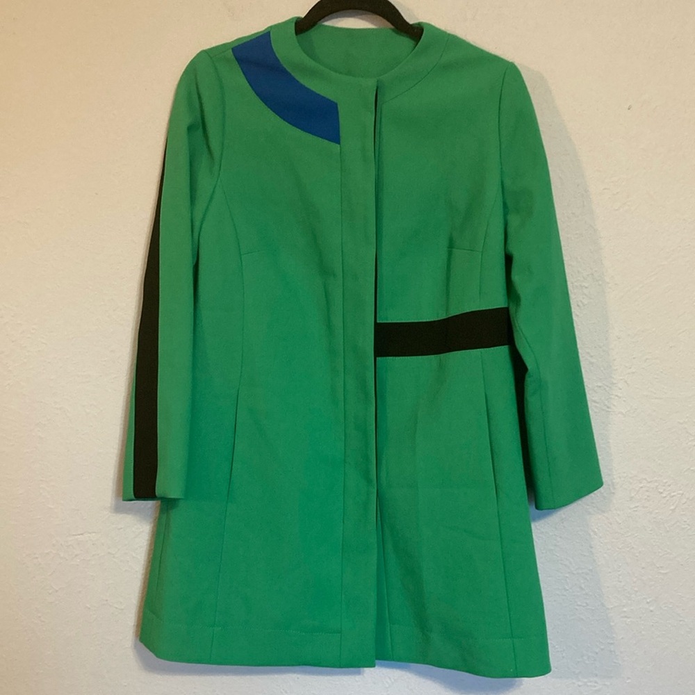 Carlisle Womens Size 6 Green Hidden Button Colorblocking Mod Artist Car Coat